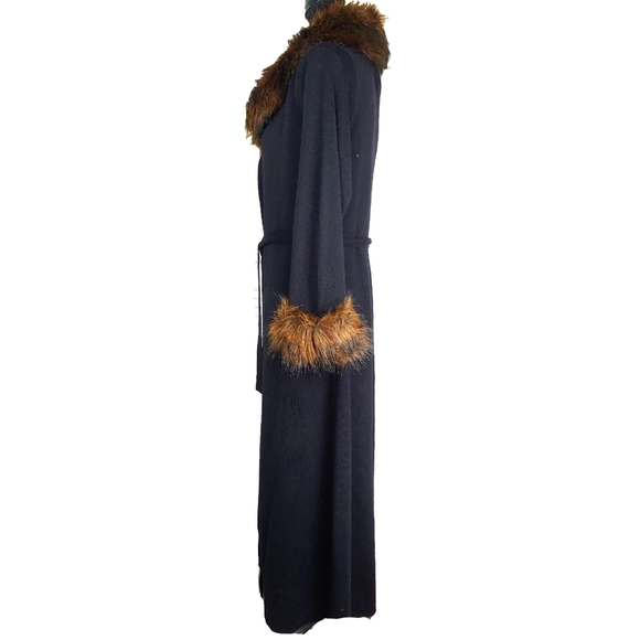 Nancy Bolen Womens Belted Black Wool Mix Faux Fur Collar Cuffs Coat Sz M EUC - Picture 8 of 9